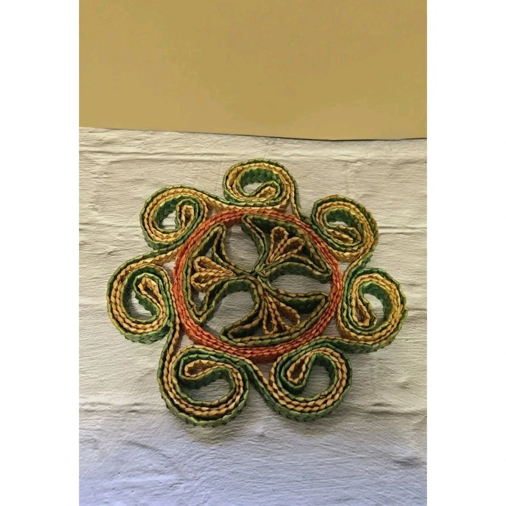Raffia And Wicker Boho Flower Trivet Set Of Three Vintage Coiled Design